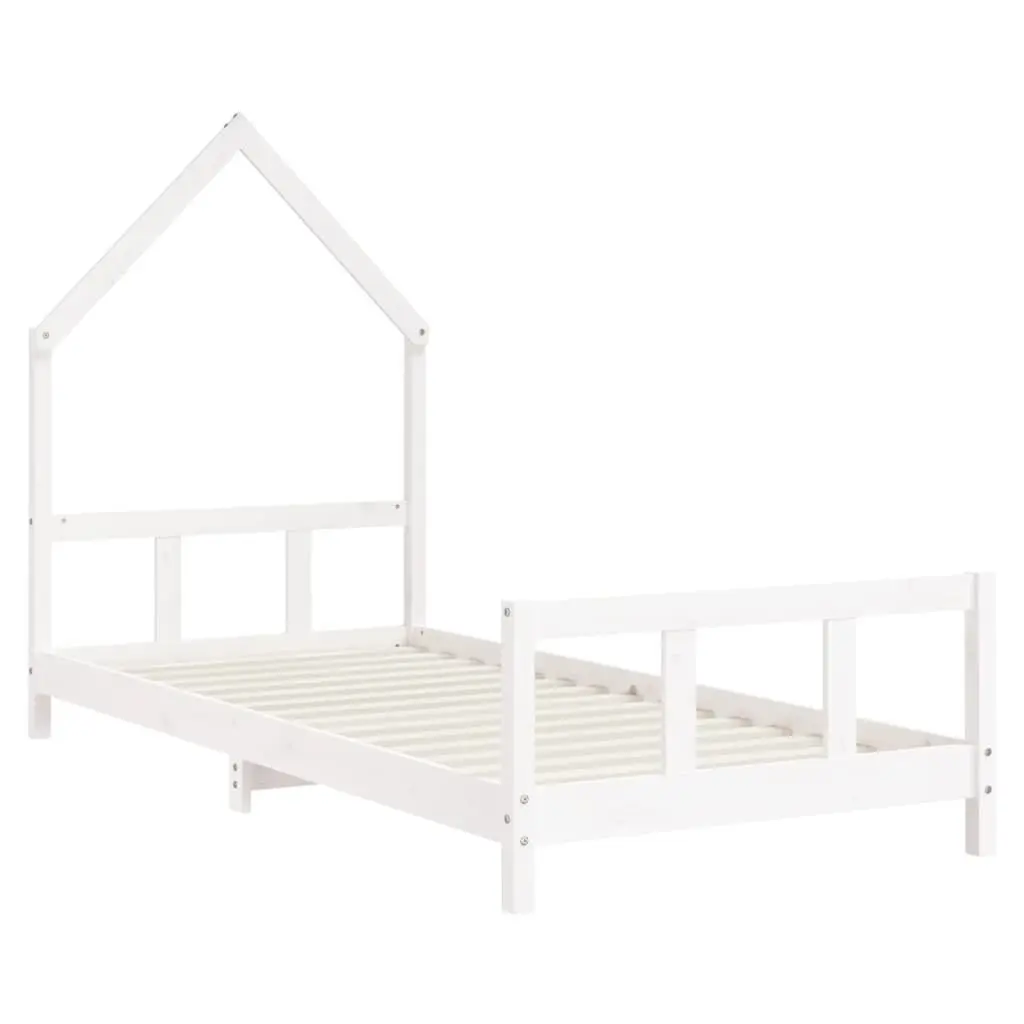 Kids Bed Frame Solid Pine Wood House Bed 92x187cm White