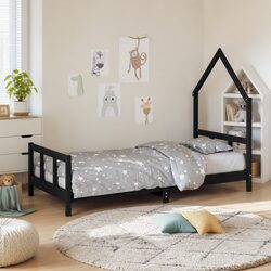 Kids Bed Frame Single House Design Low-Profile Toddler Bedroom Furniture Black