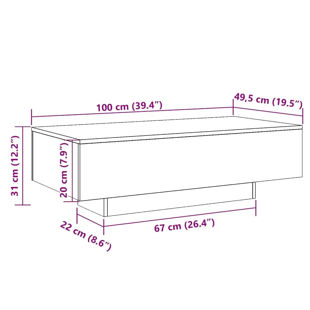 Coffee Table Engineered Wood Brown 100x49.5x31 cm Sonoma Oak Living Room