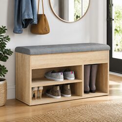 Shoe Bench Storage Entryway Hallway Bedroom Padded Seat Organiser Brown