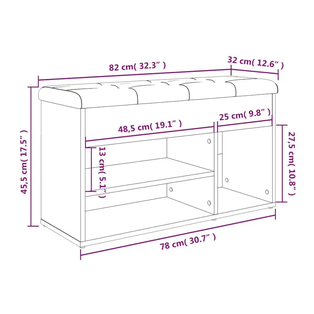 Shoe Bench Engineered Wood 82 x 32 x 45.5 cm Brown Padded Seat