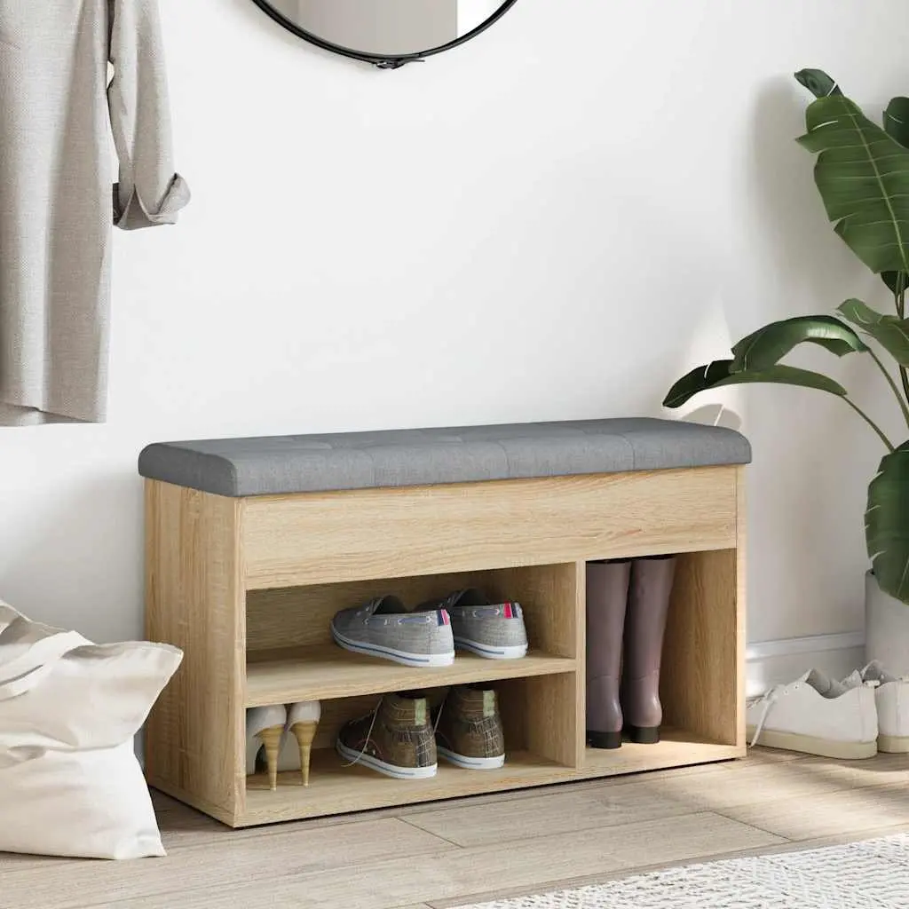 Shoe Bench Engineered Wood 82 x 32 x 45.5 cm Brown Padded Seat