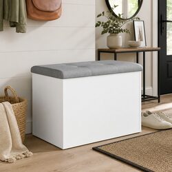 Functional White Storage Bench for Hallway Use