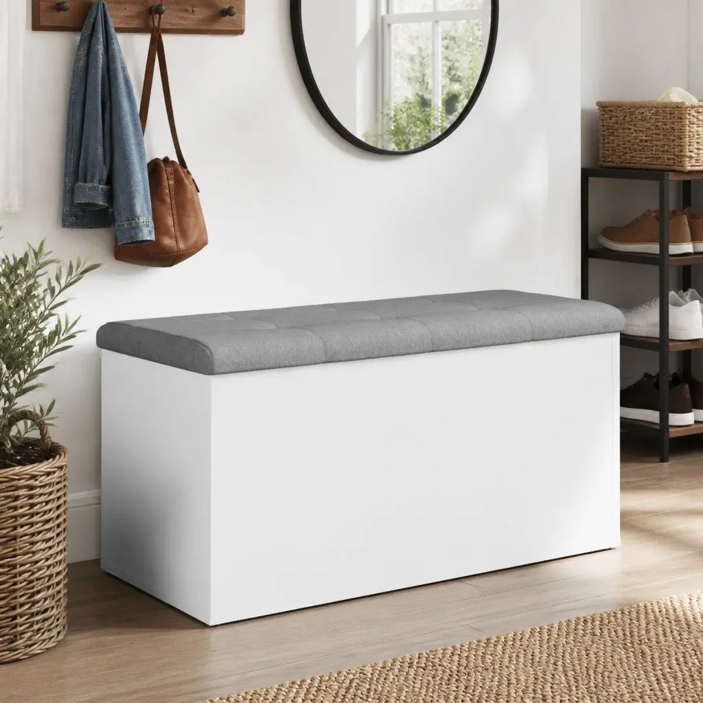 Storage Bench White 82x42x45 cm Hallway Entryway Shoe Padded Seat Hinged Lid