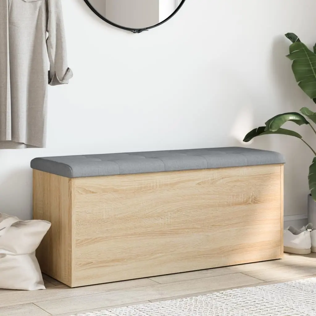 Brown Storage Bench Engineered Wood Padded Seat for Living Room or Hallway 102x42x45cm
