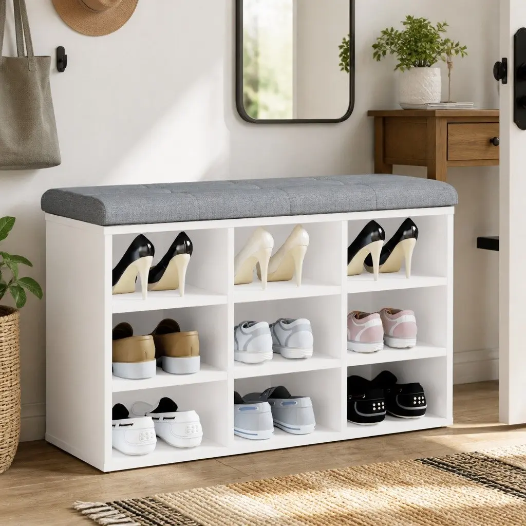 White Shoe Bench with Ample Storage