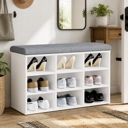 Versatile White Shoe Bench with Ample Storage
