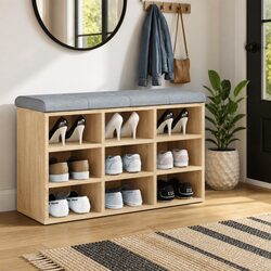 Shoe Bench with Large Storage Compartment - Brown
