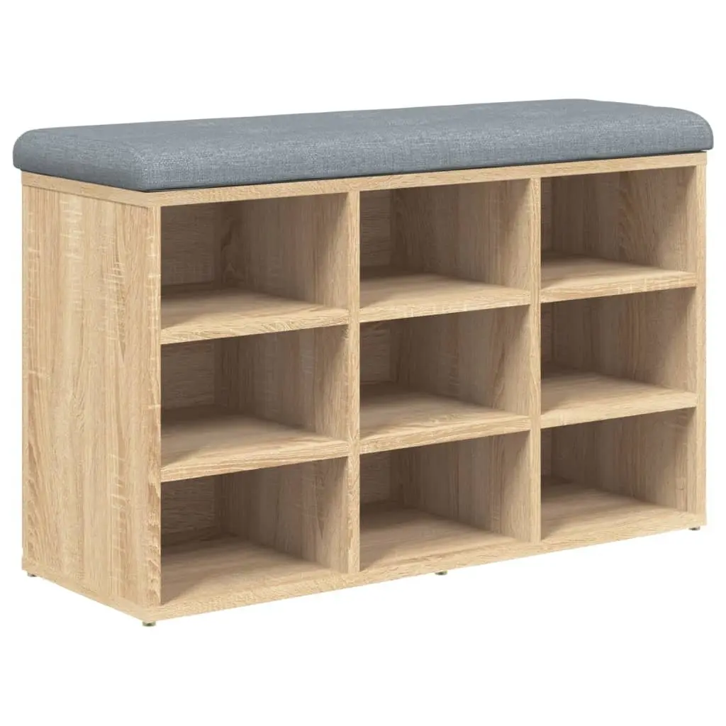 Shoe Storage Bench Padded Seat Engineered Wood Brown 82cm x 32cm x 50cm