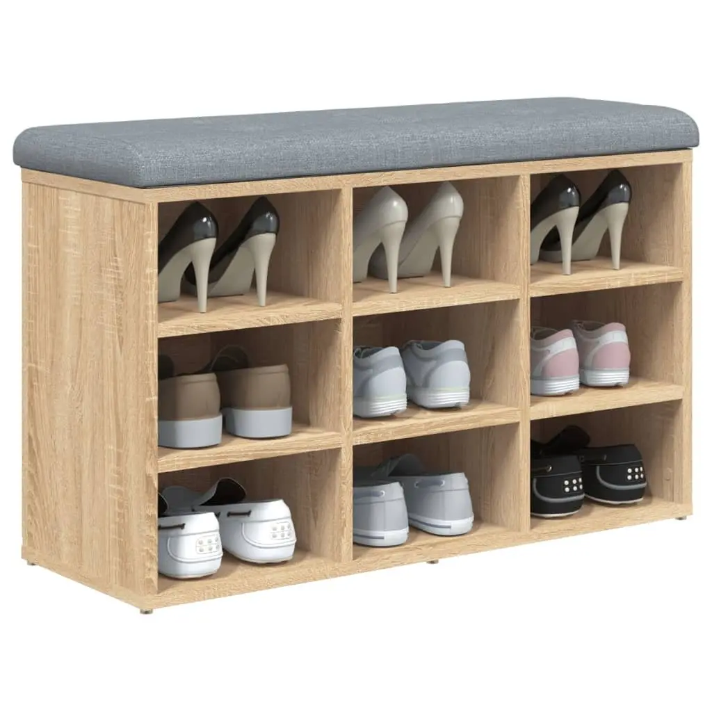 Shoe Storage Bench Padded Seat Engineered Wood Brown 82cm x 32cm x 50cm