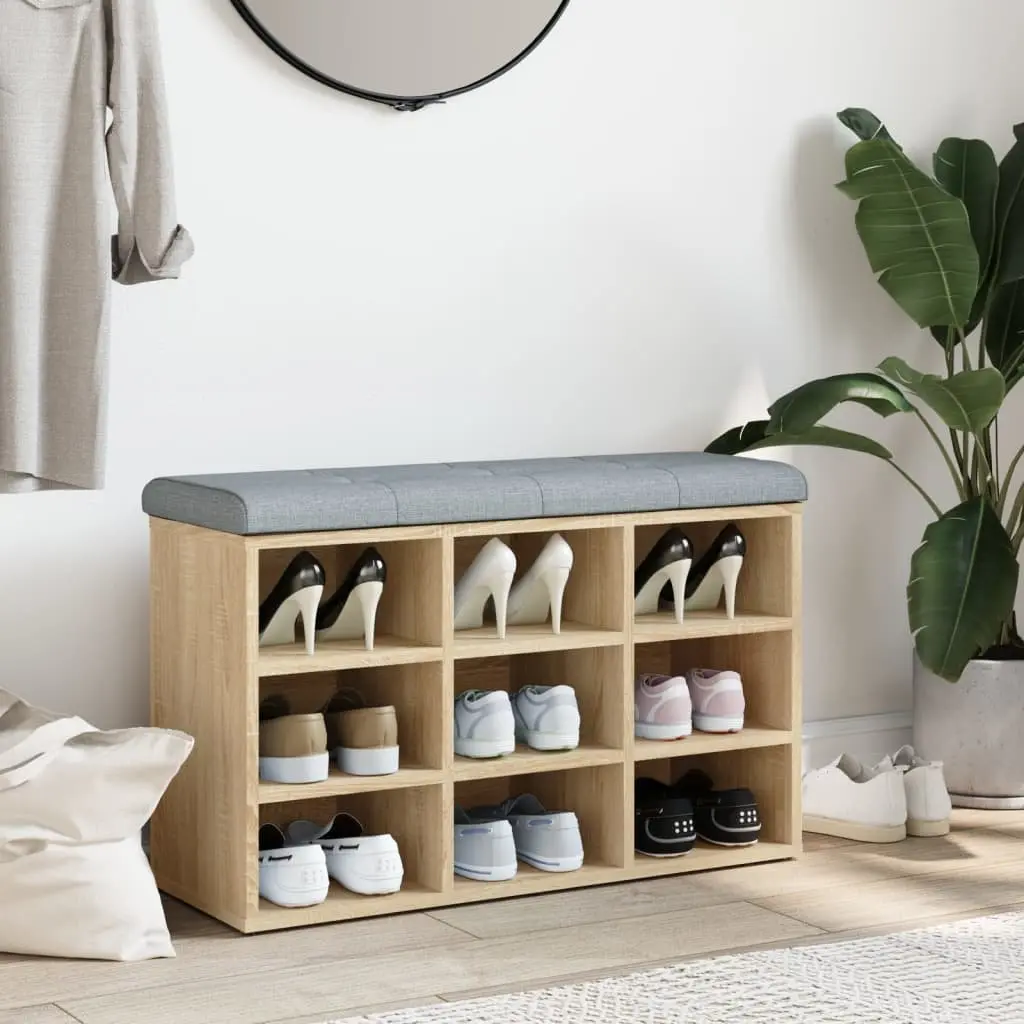 Shoe Storage Bench Padded Seat Engineered Wood Brown 82cm x 32cm x 50cm