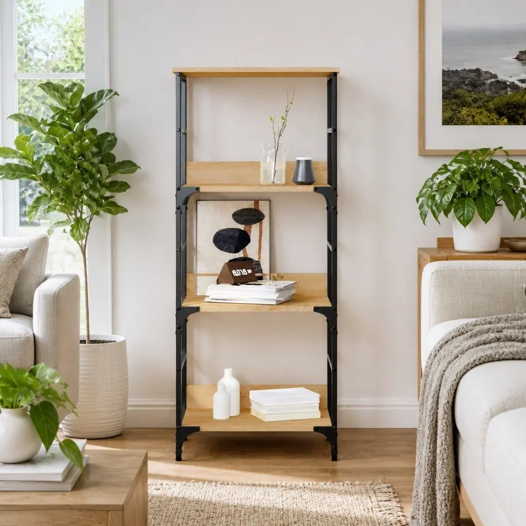 Bookshelf 3 Tier Storage Shelf Engineered Wood Steel Frame Sonoma Oak 50x33x117.5cm Industrial Style Bookcase
