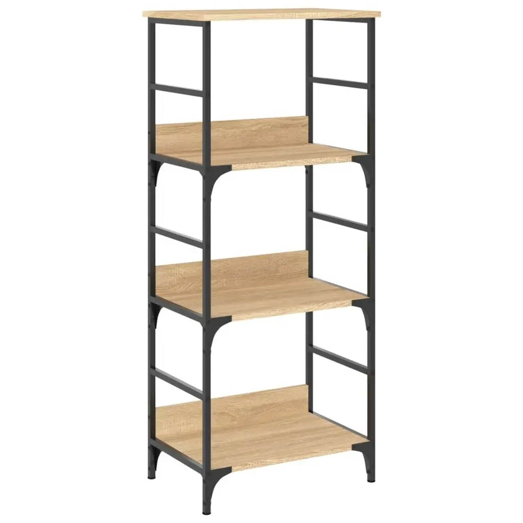 Bookshelf 3 Tier Storage Shelf Engineered Wood Steel Frame Sonoma Oak 50x33x117.5cm Industrial Style Bookcase