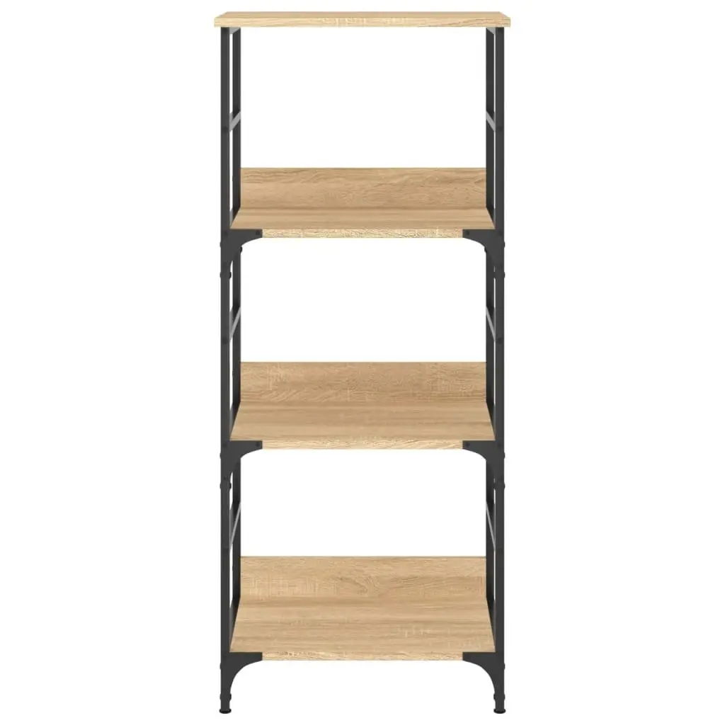 Bookshelf 3 Tier Storage Shelf Engineered Wood Steel Frame Sonoma Oak 50x33x117.5cm Industrial Style Bookcase
