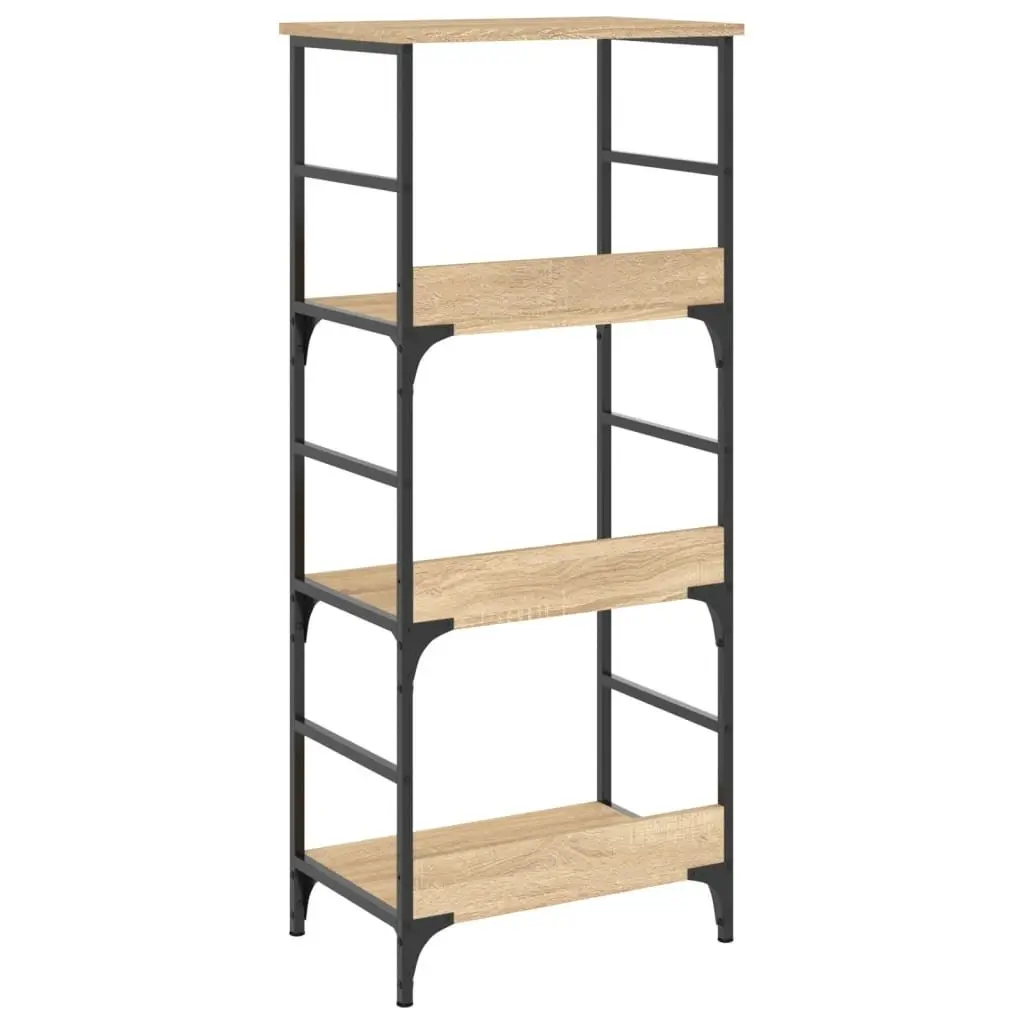Bookshelf 3 Tier Storage Shelf Engineered Wood Steel Frame Sonoma Oak 50x33x117.5cm Industrial Style Bookcase