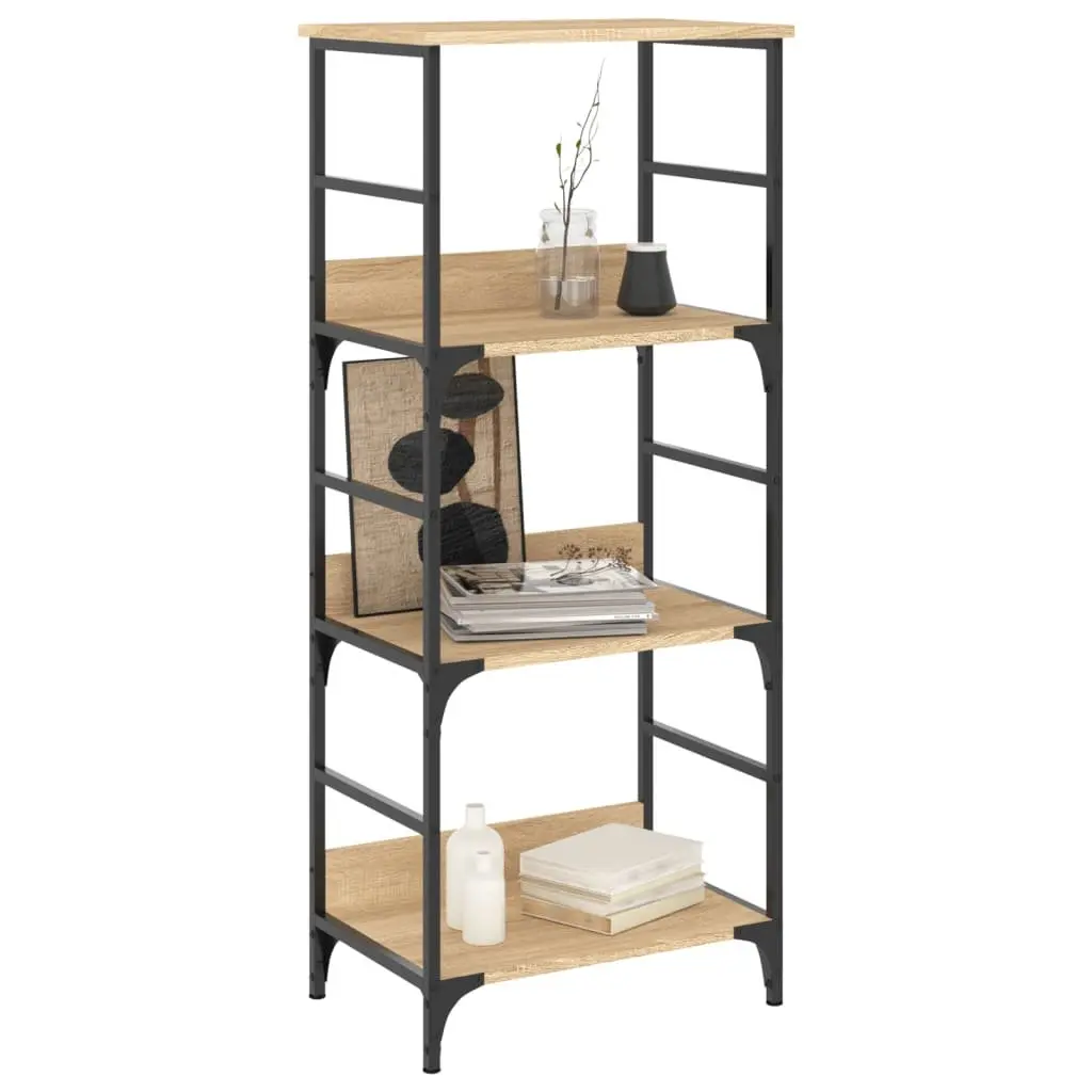 Bookshelf 3 Tier Storage Shelf Engineered Wood Steel Frame Sonoma Oak 50x33x117.5cm Industrial Style Bookcase