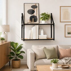 2-Tier Wall Shelf Floating Display Storage Engineered Wood Brown Home Office