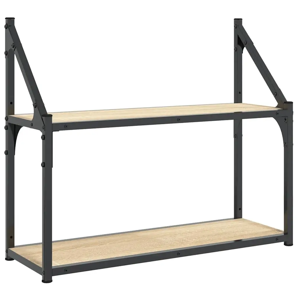 2-Tier Wall Shelf Floating Display Storage Engineered Wood Brown Home Office