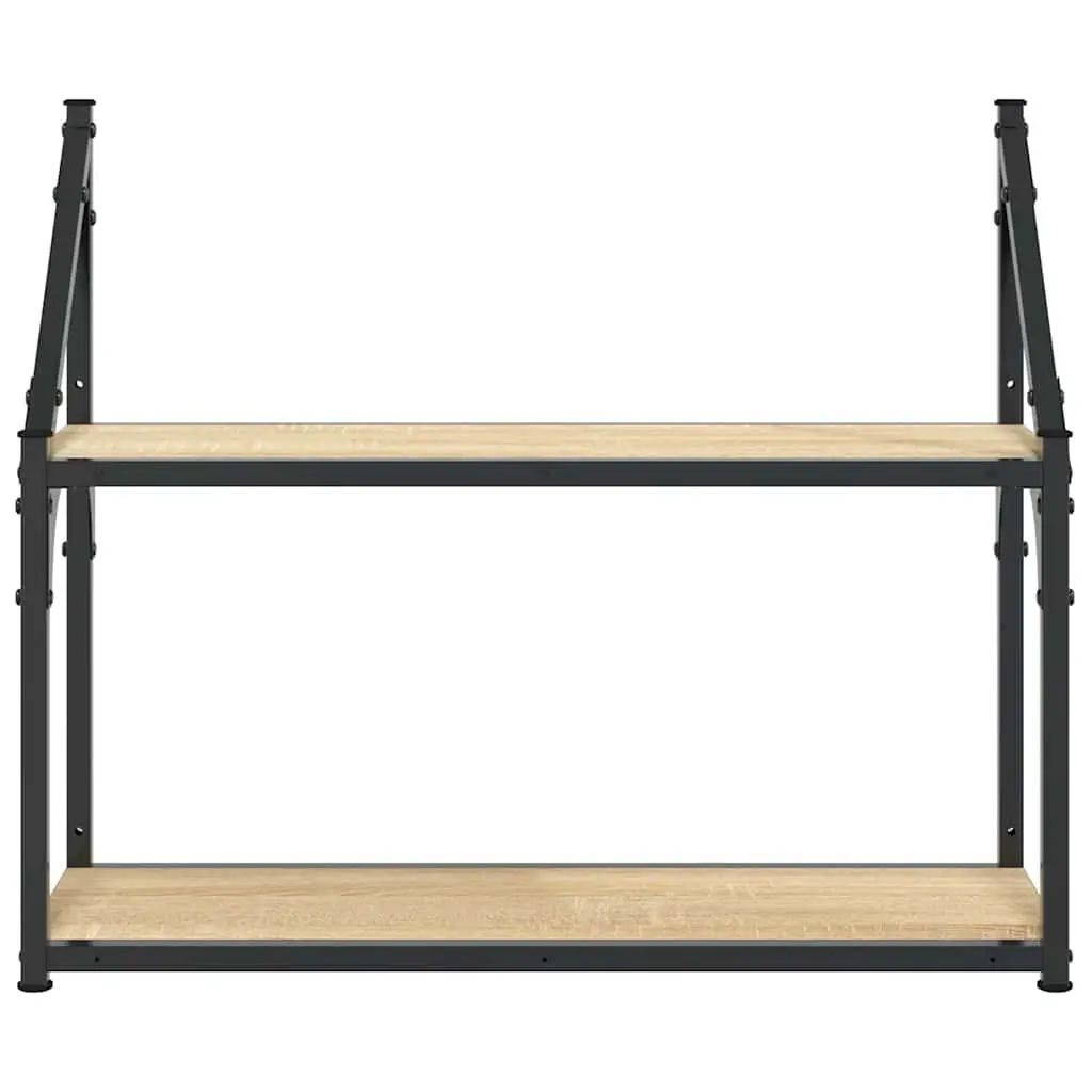 2-Tier Wall Shelf Floating Display Storage Engineered Wood Brown Home Office