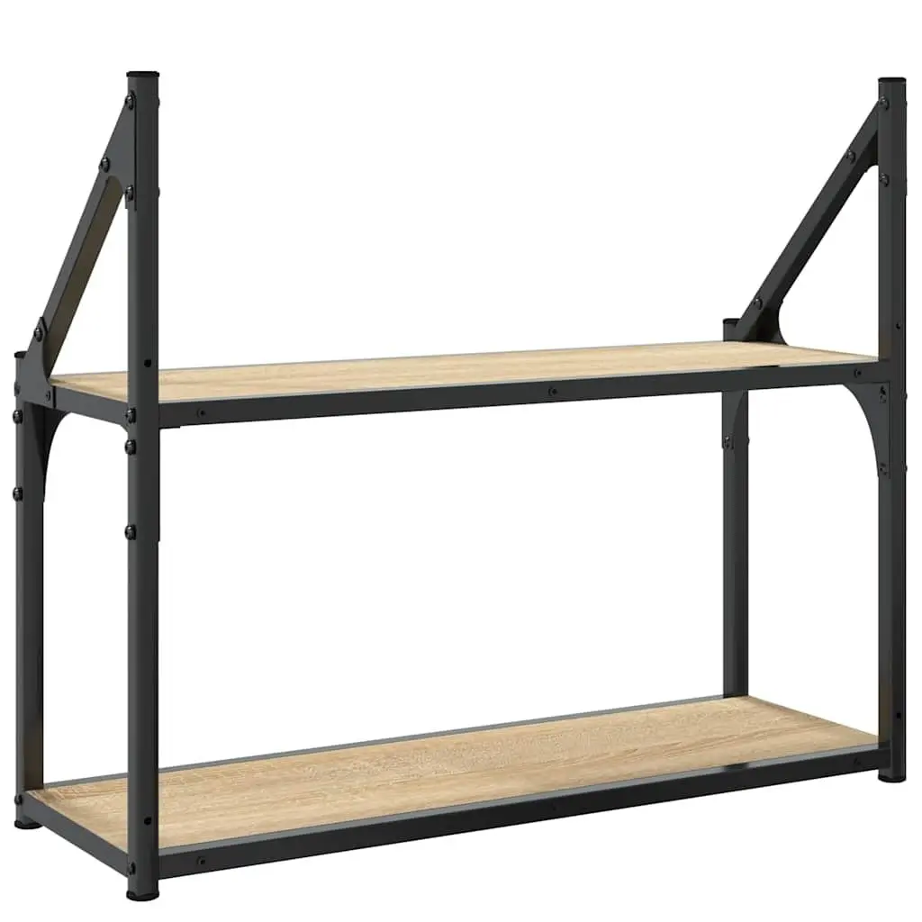 2-Tier Wall Shelf Floating Display Storage Engineered Wood Brown Home Office