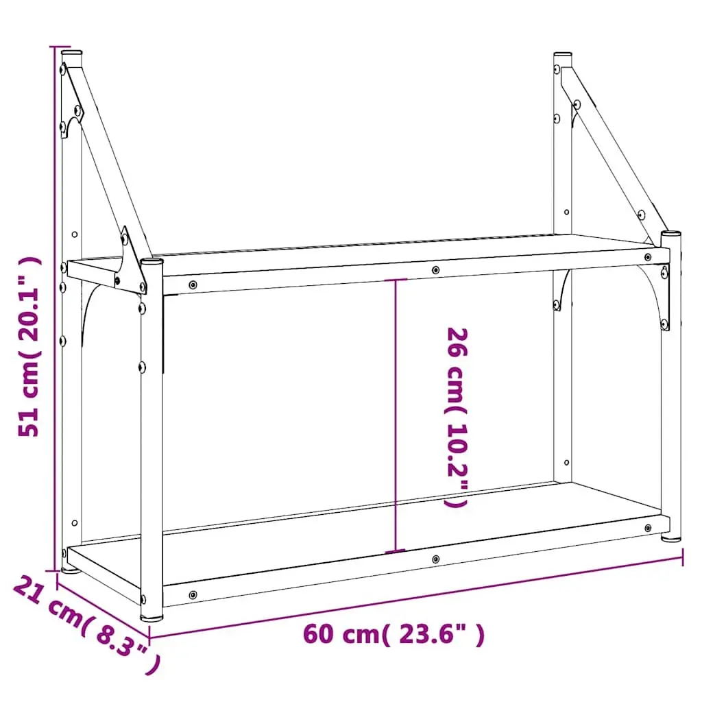 2-Tier Wall Shelf Floating Display Storage Engineered Wood Brown Home Office