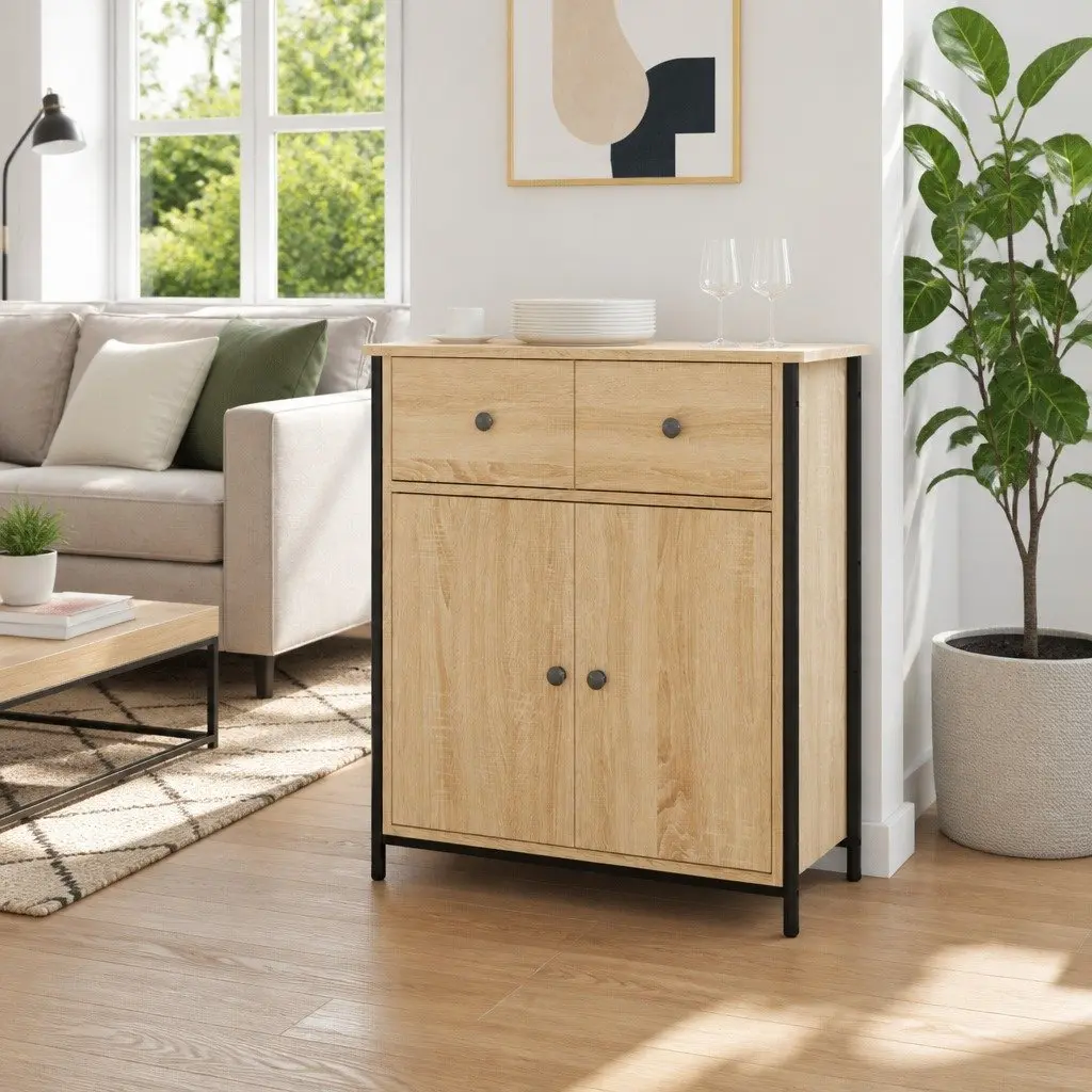 Brown Engineered Wood Sideboard Cabinet Storage 70cm x 30cm x 80cm