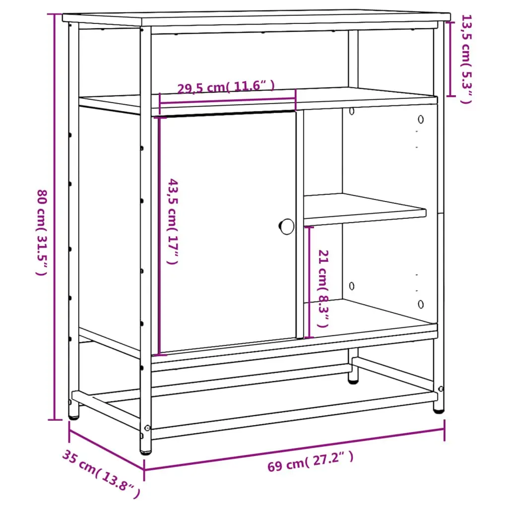 Sideboard Storage Cabinet Engineered Wood 69x35x80cm Brown