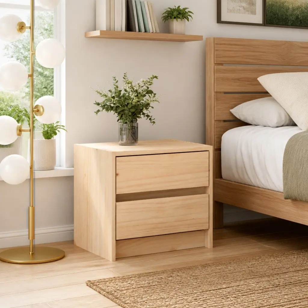 Bedside Table 40x31x35.5 cm Pine Wood 2 Drawer Rustic Storage Furniture