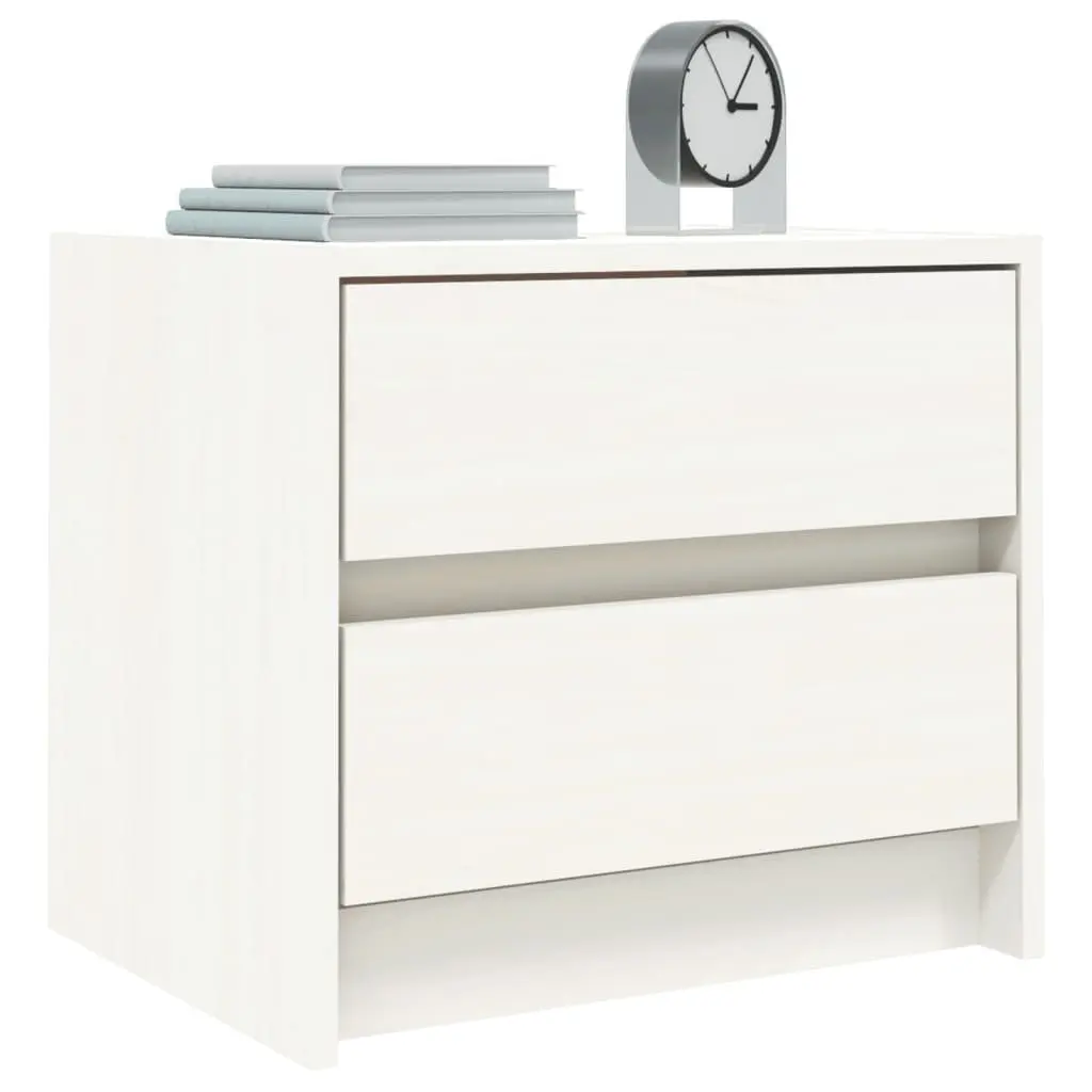 White Solid Pine Wood 2 Drawer Bedside Cabinet Nightstand