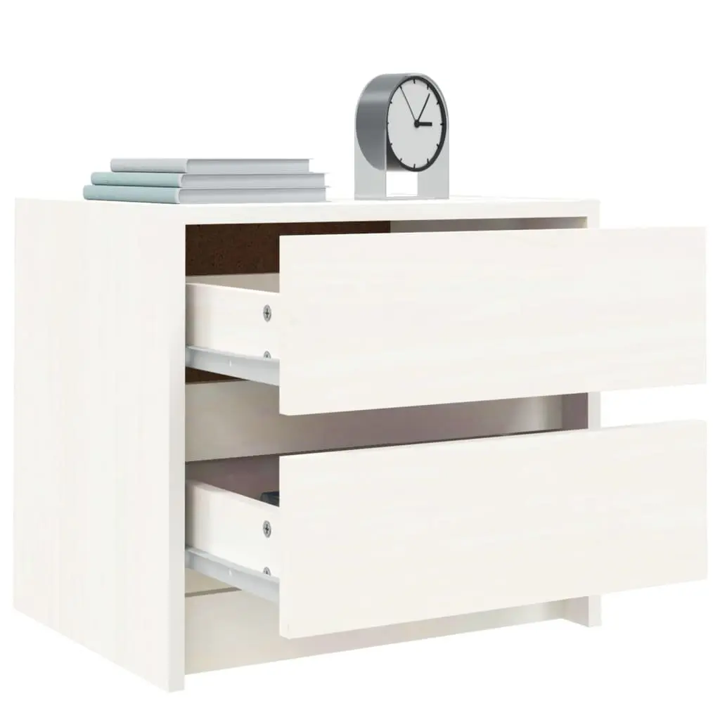 White Solid Pine Wood 2 Drawer Bedside Cabinet Nightstand