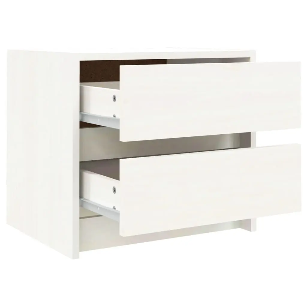 White Solid Pine Wood 2 Drawer Bedside Cabinet Nightstand