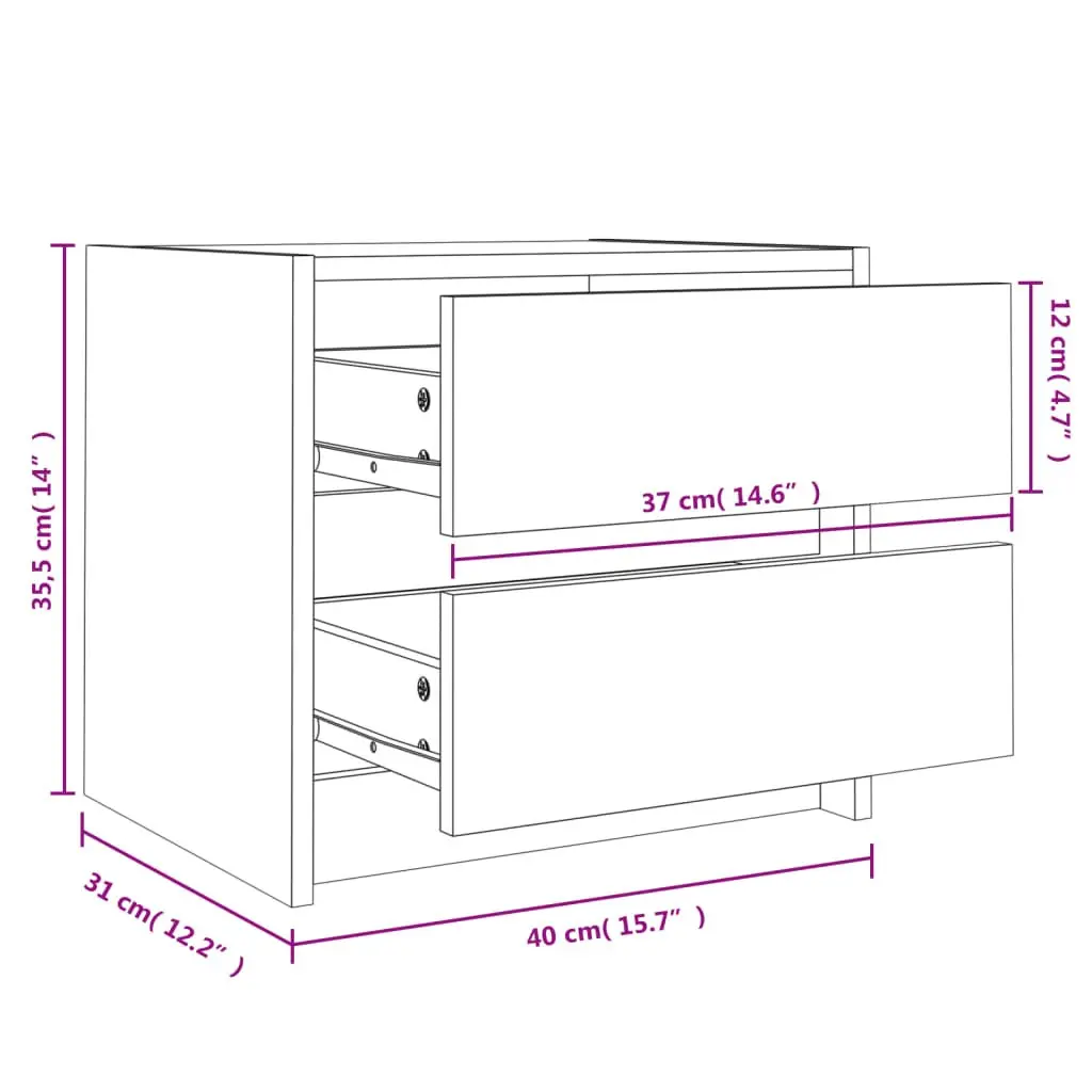 White Solid Pine Wood 2 Drawer Bedside Cabinet Nightstand