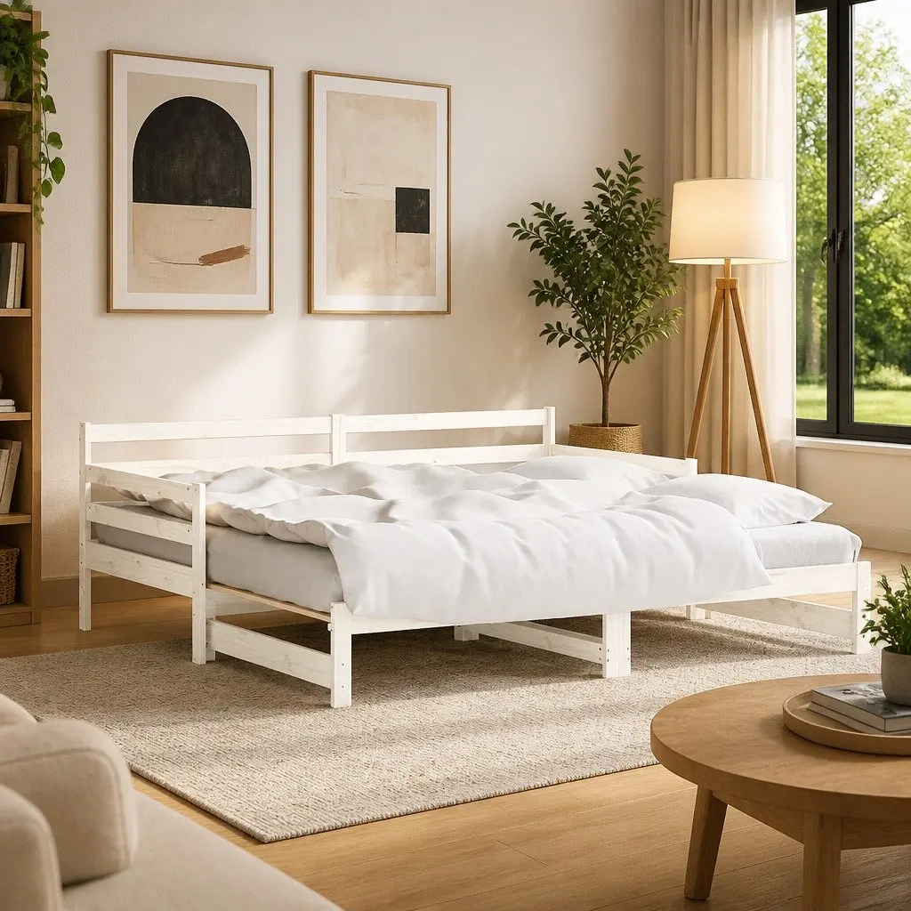 Daybed Frame Solid Pine Wood 90x190 cm White with Trundle