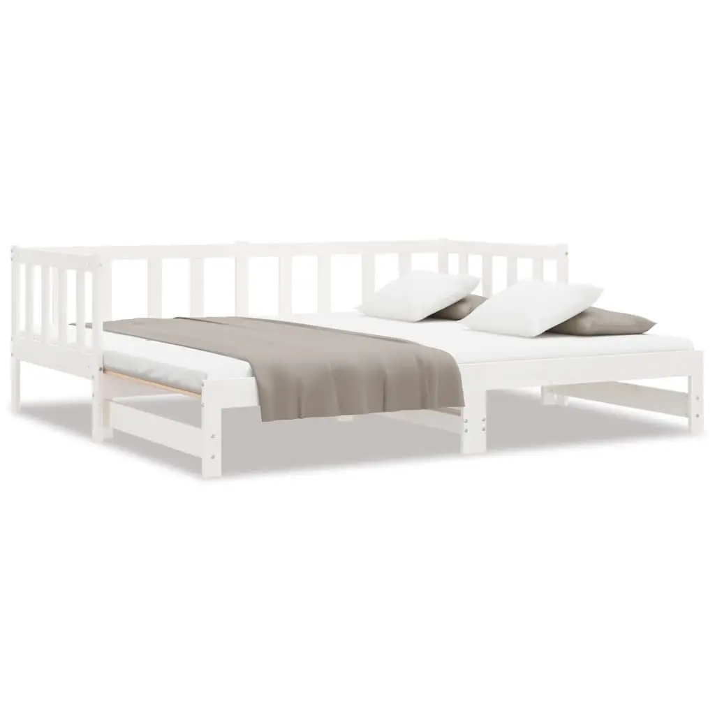 Day Bed Solid Pine Wood Slatted Base 90x190 cm White Pull-Out Trundle