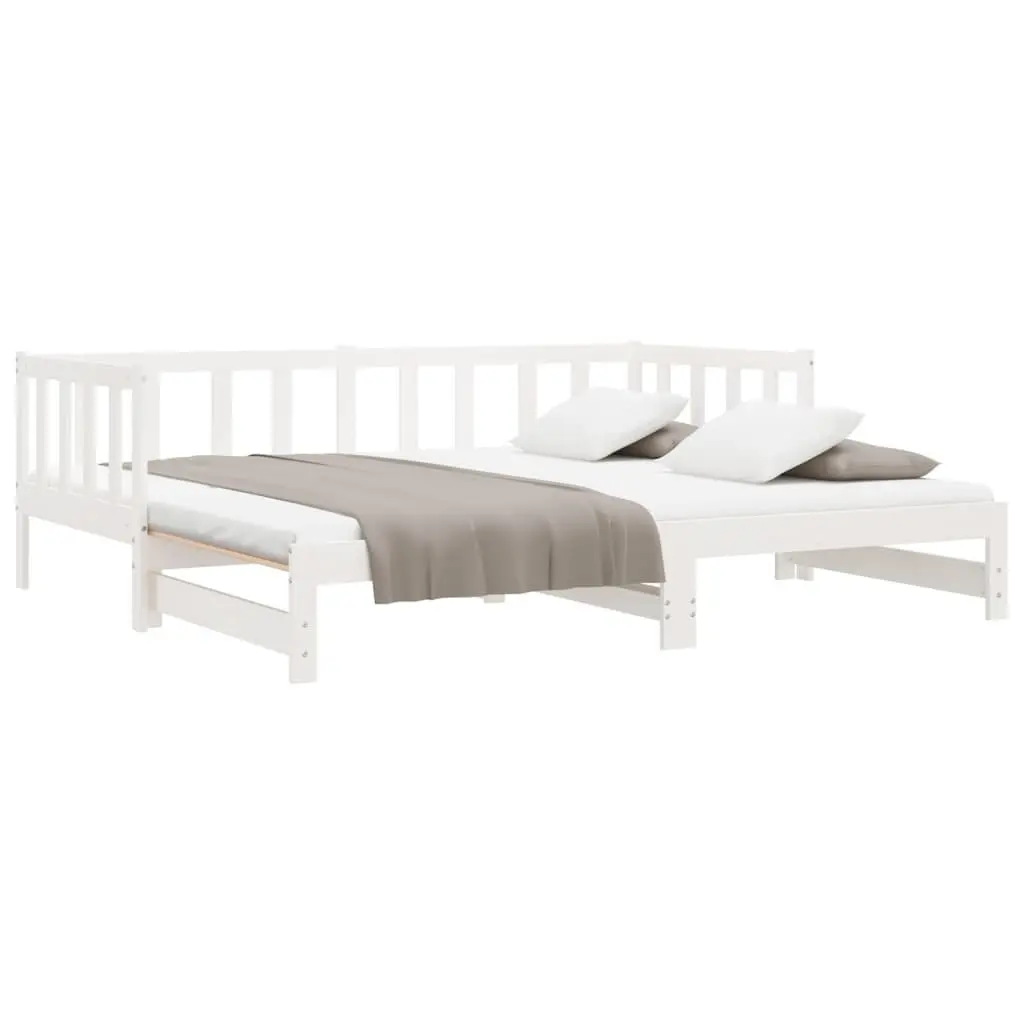 Day Bed Solid Pine Wood Slatted Base 90x190 cm White Pull-Out Trundle