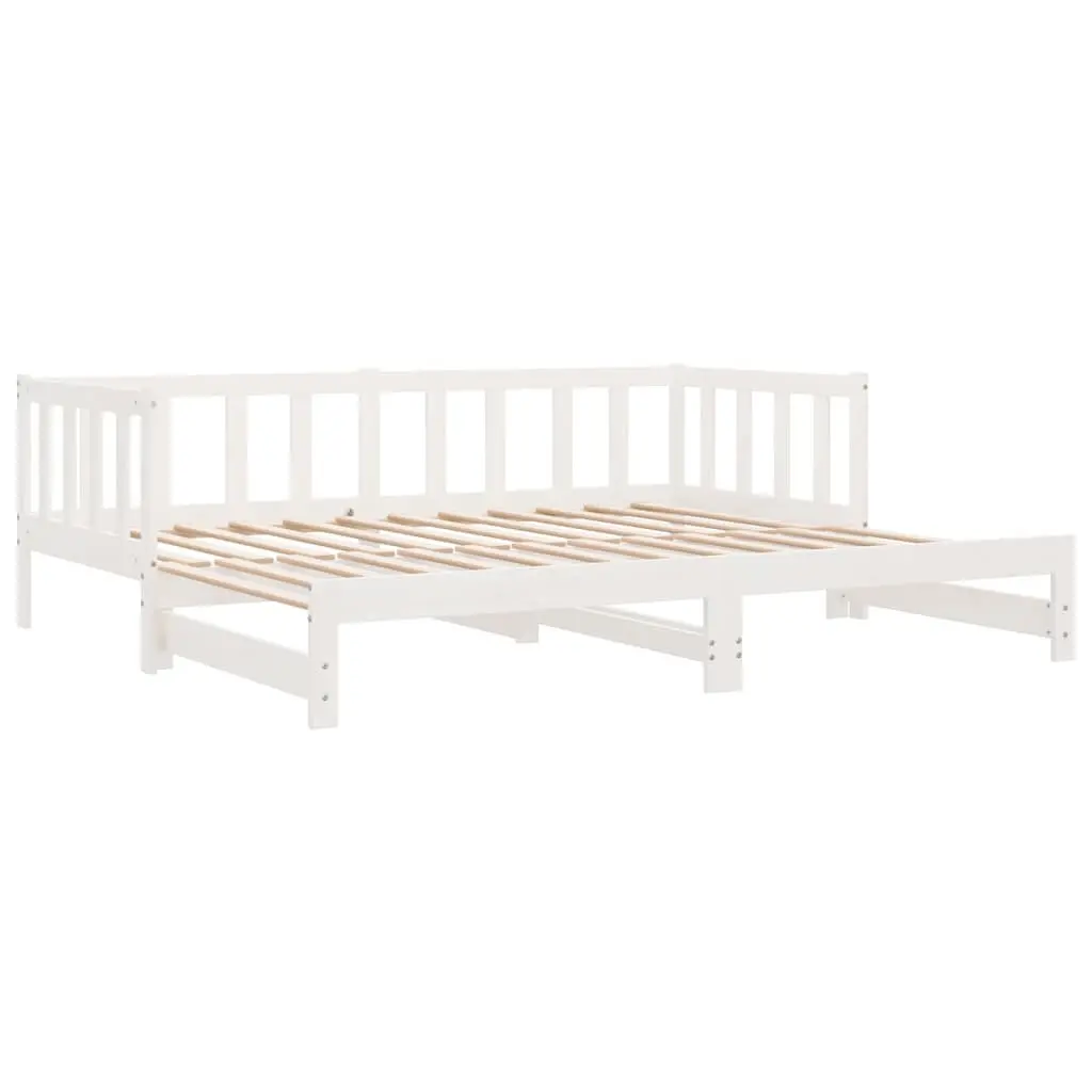 Day Bed Solid Pine Wood Slatted Base 90x190 cm White Pull-Out Trundle
