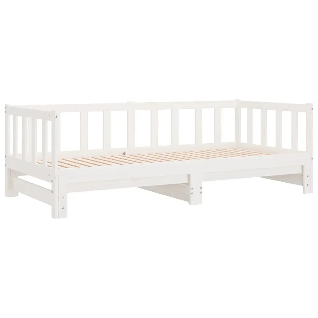 Day Bed Solid Pine Wood Slatted Base 90x190 cm White Pull-Out Trundle