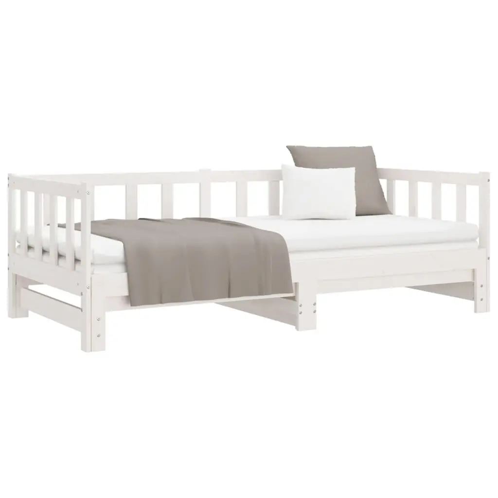 Day Bed Solid Pine Wood Slatted Base 90x190 cm White Pull-Out Trundle