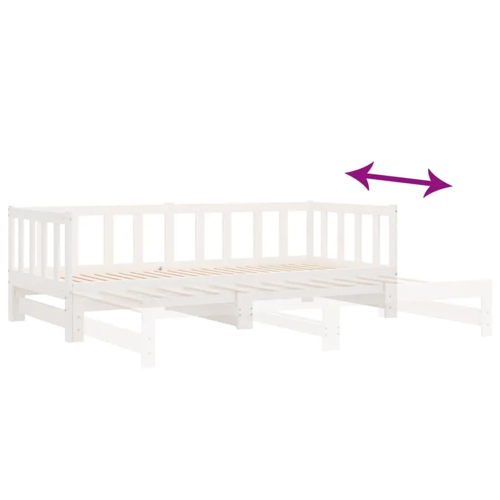 Day Bed Solid Pine Wood Slatted Base 90x190 cm White Pull-Out Trundle