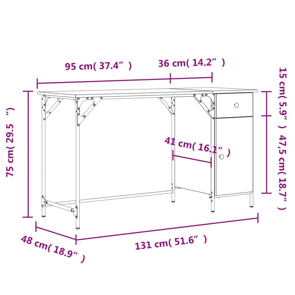 Computer Desk Engineered Wood 131x48x75 cm Black