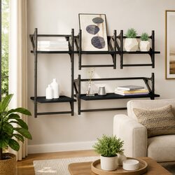 4-Piece Black Floating Shelf Set with Bars