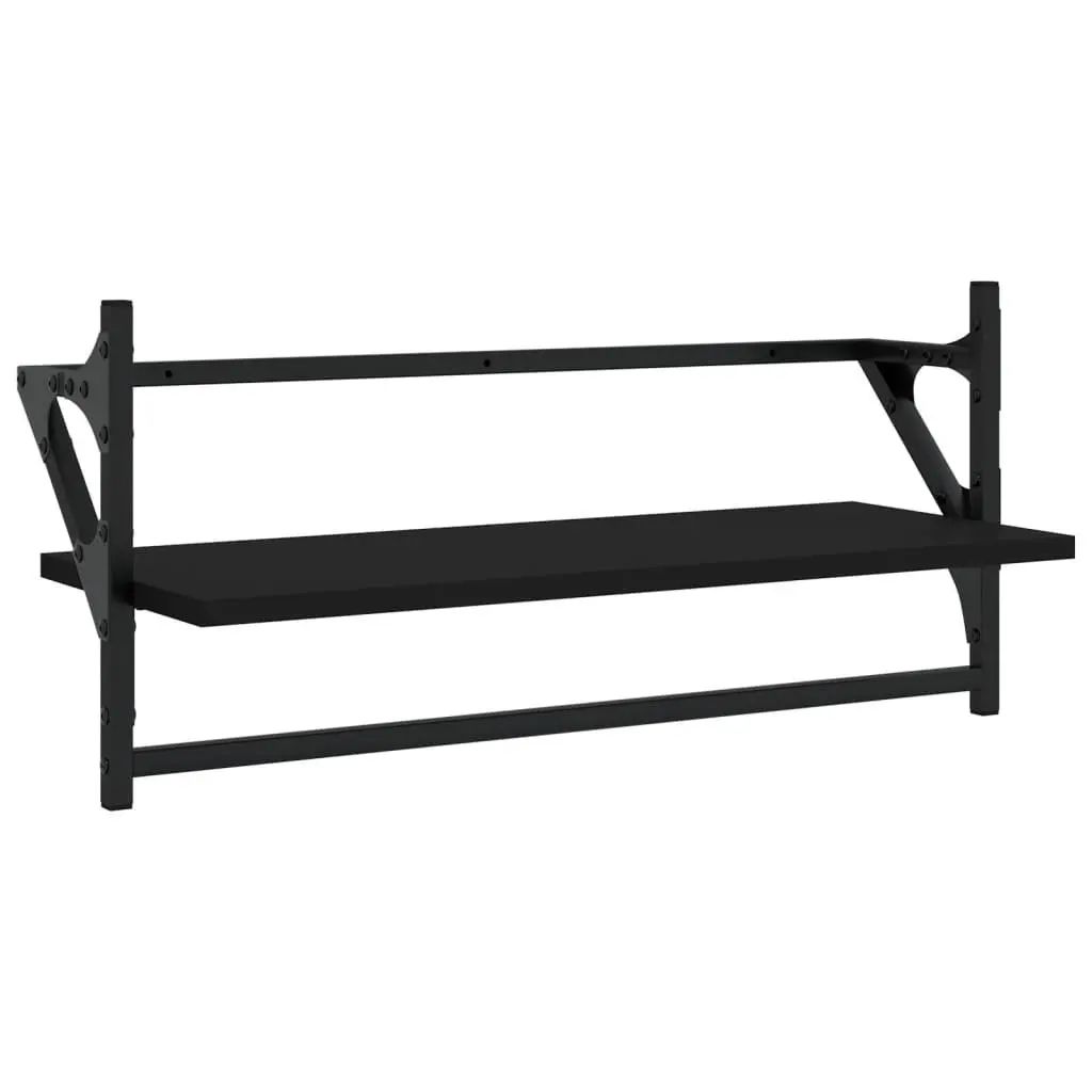 Wall Shelf Set Engineered Wood 4 Piece Floating Shelves with Bars Black
