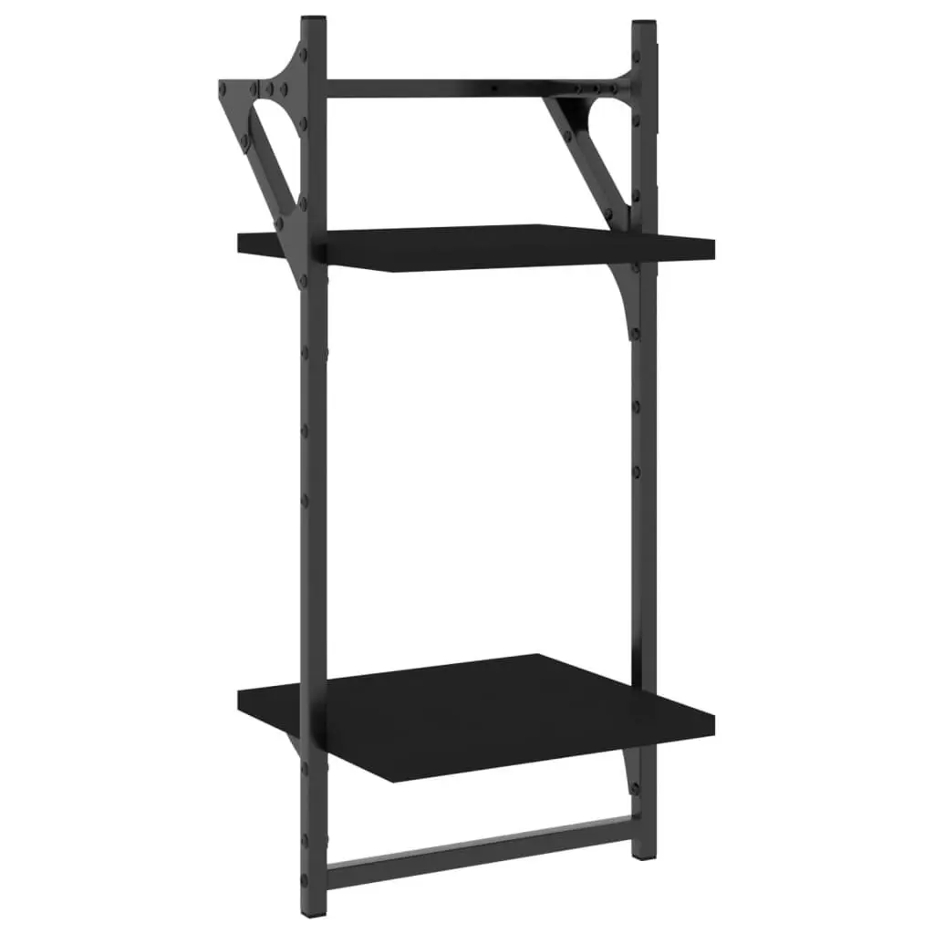 Wall Shelf Set Engineered Wood 4 Piece Floating Shelves with Bars Black