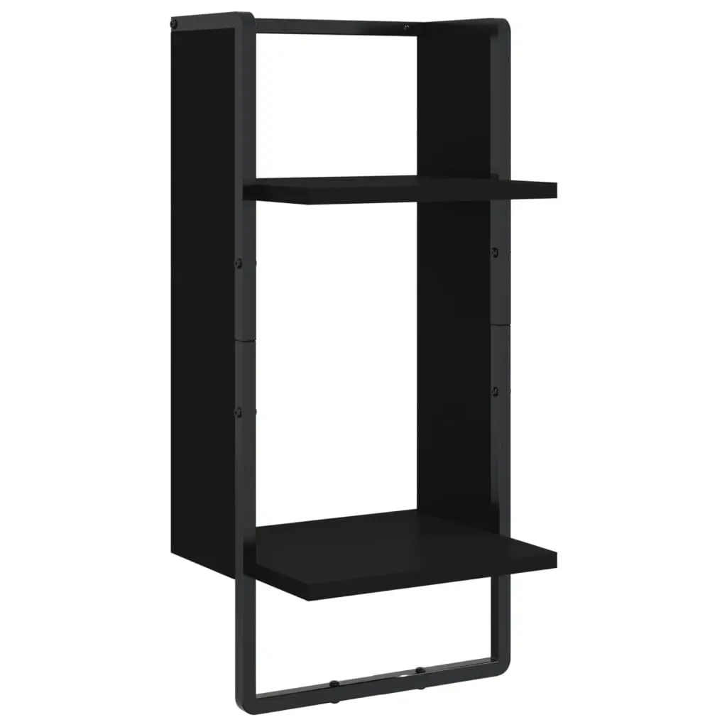 Wall Shelf Set Engineered Wood 4 Piece Floating Black Storage