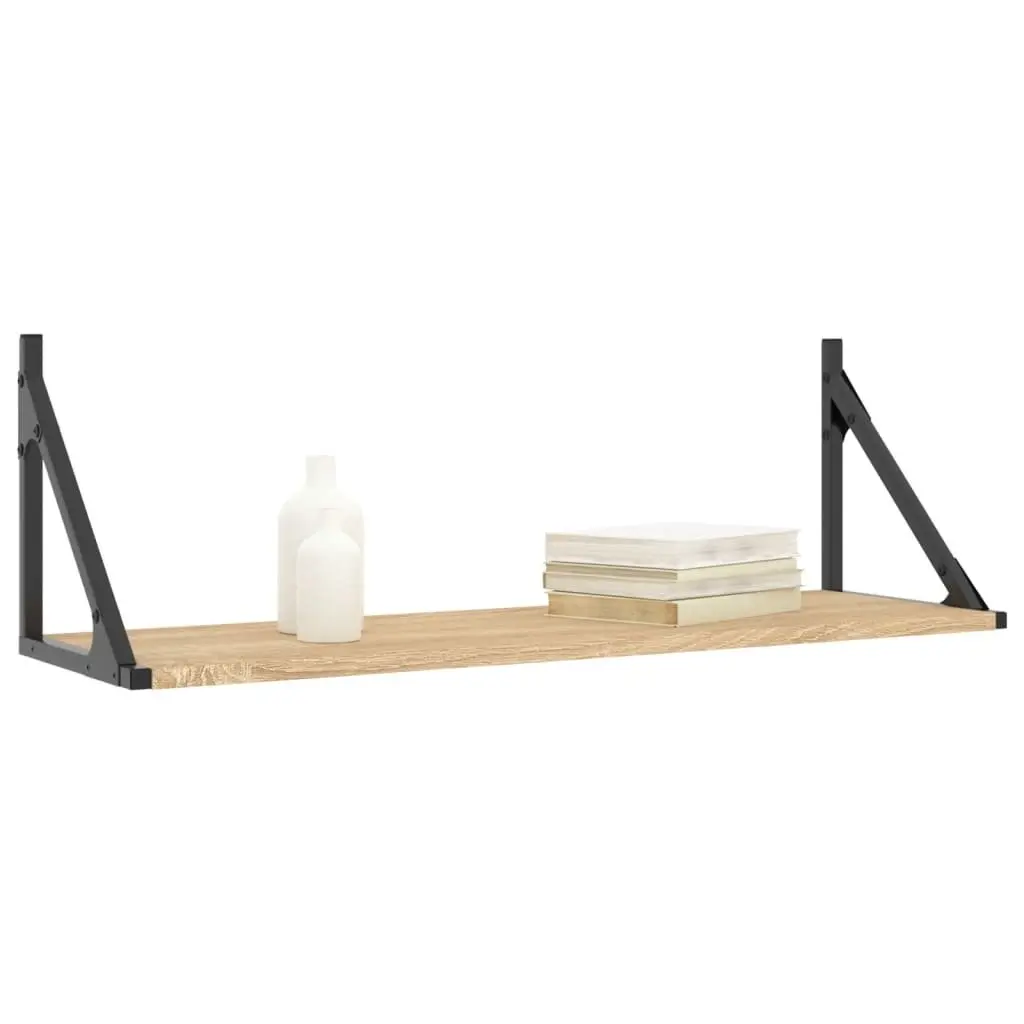 Floating Wall Shelves 2 Pieces Engineered Wood Brown Sonoma Oak Storage Organiser 80x25x25.5cm