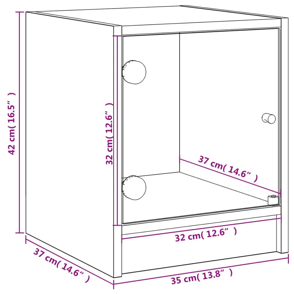 Bedside Cabinet Engineered Wood White Glass Door Storage Nightstand 35W x 37D x 42H cm