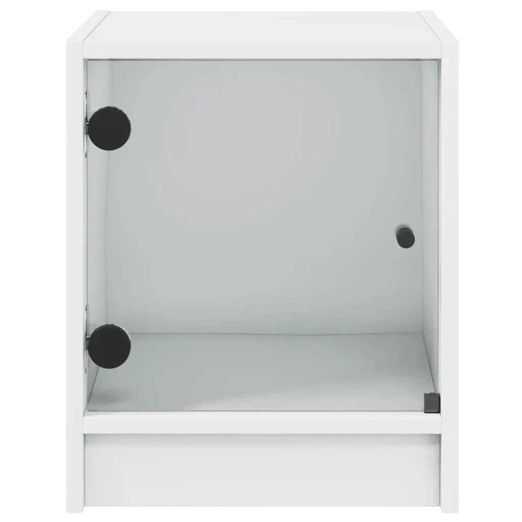 Bedside Cabinet Engineered Wood White Glass Door Storage Nightstand 35W x 37D x 42H cm