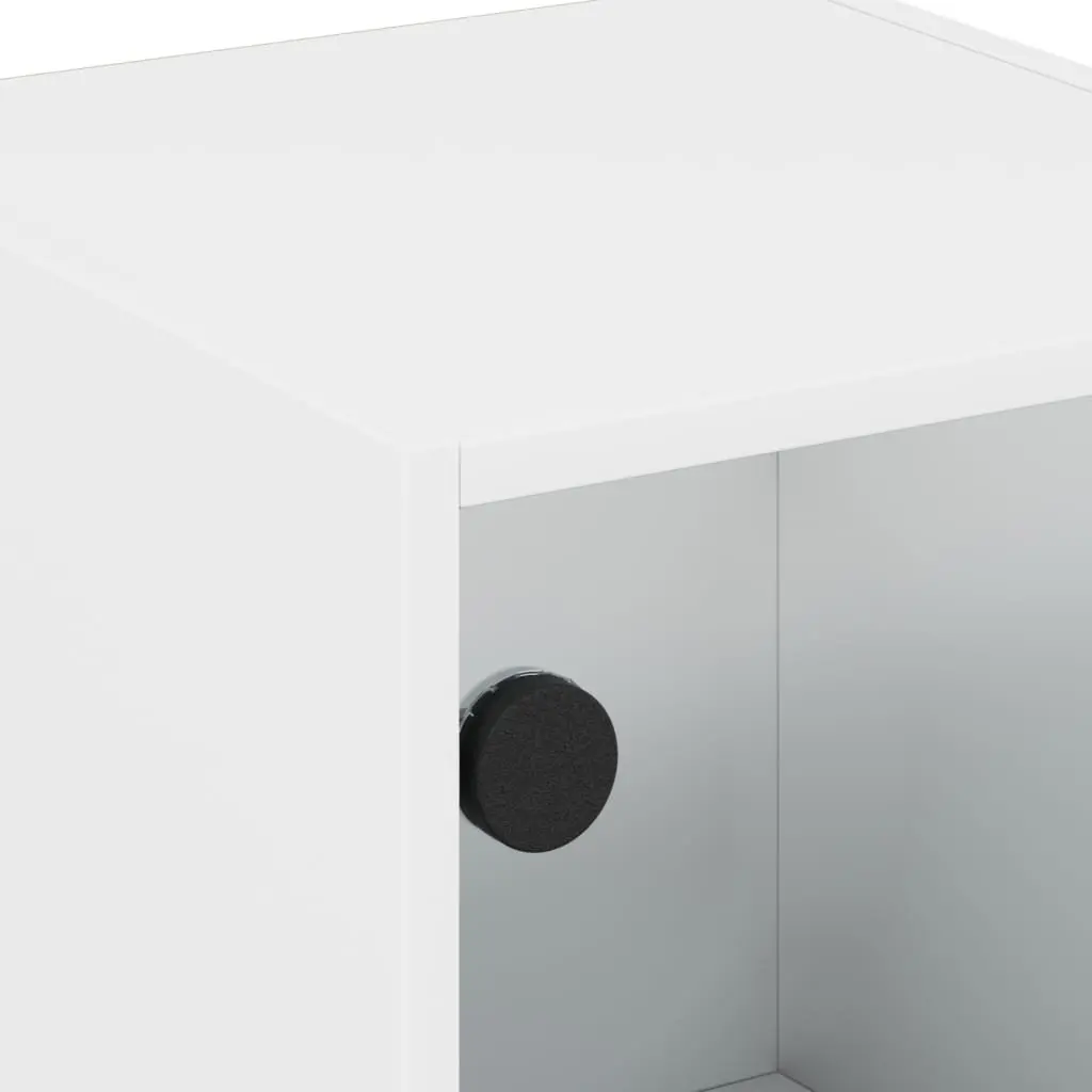 Bedside Cabinet Engineered Wood White Glass Door Storage Nightstand 35W x 37D x 42H cm