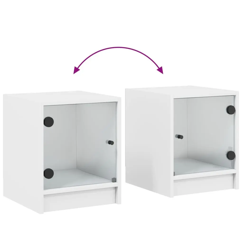 Bedside Cabinet Engineered Wood White Glass Door Storage Nightstand 35W x 37D x 42H cm