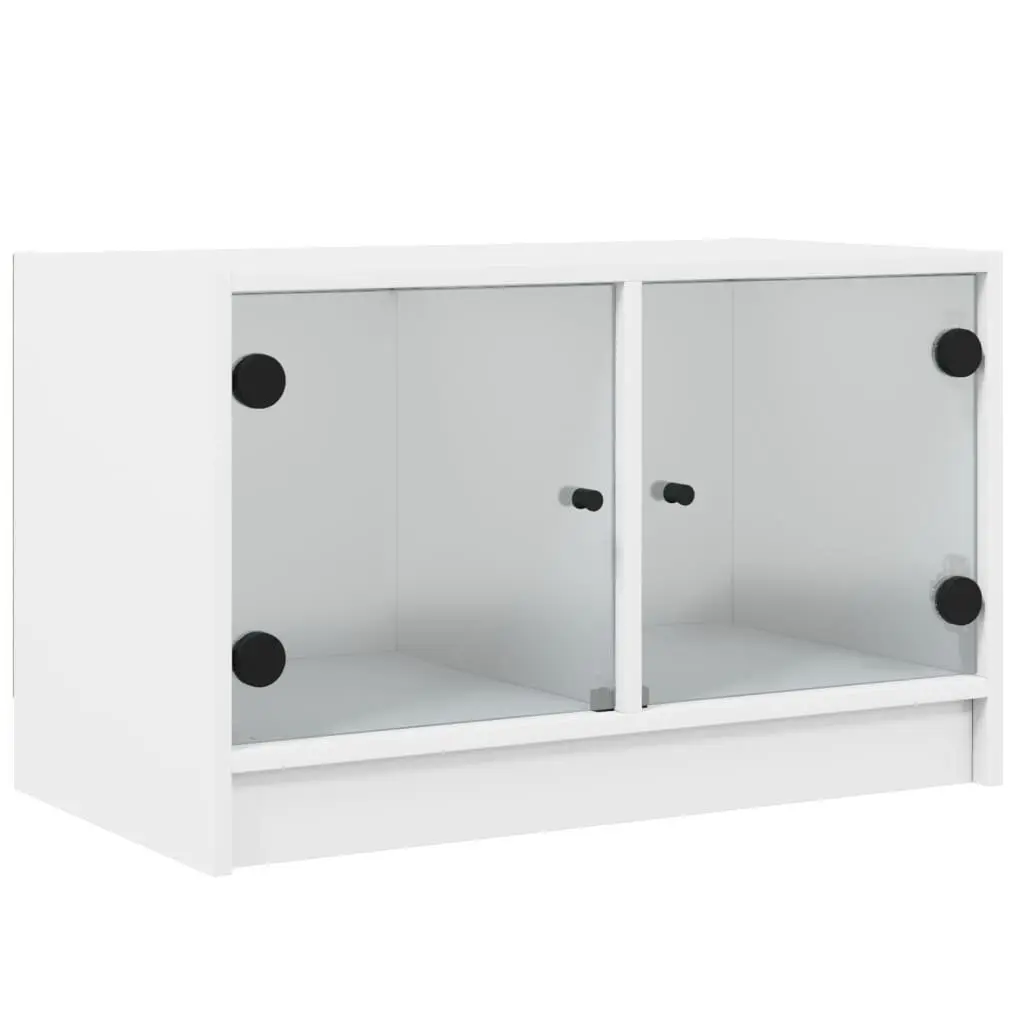 TV Cabinet Engineered Wood White Storage Unit with Glass Doors 68 x 37 x 42 cm